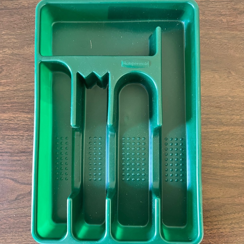 Vintage Rubbermaid 2919 Green Cutlery Organizer Tray 1994 Made in USA 5 Slot